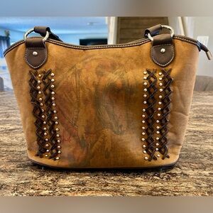 Montana West Tan and Brown Studded Shoulder Bag